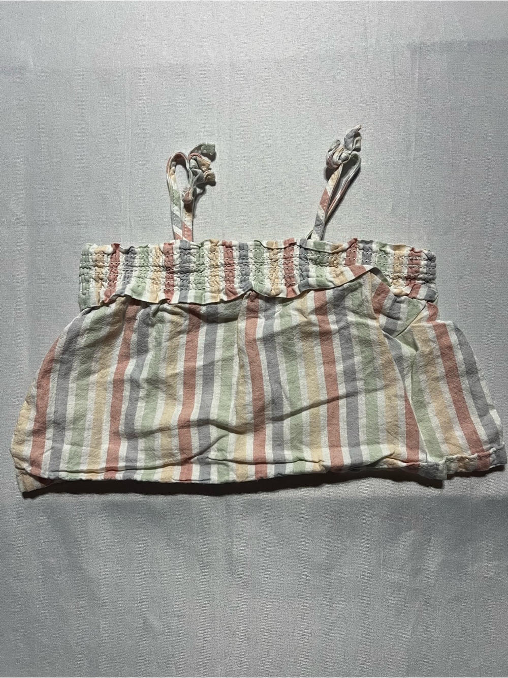 Little Co Baby Girl 12M Striped Pastel Tie-Shoulder Sleeveless Tank Top